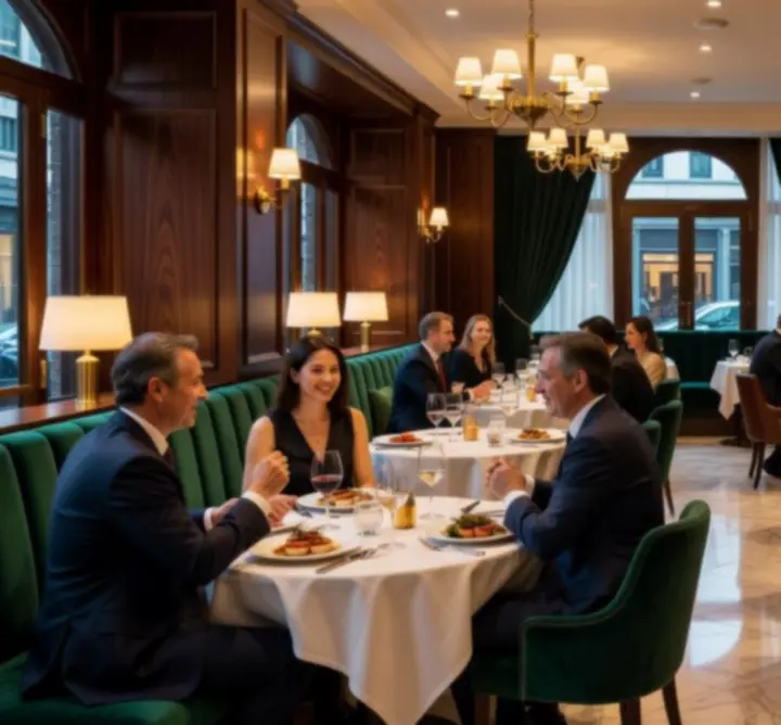 Vedere asupra interiorului Dinner and Cards Club, cu zonă de restaurant și lounge