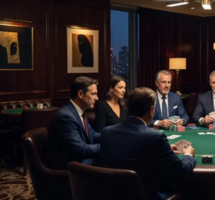 Poker Lounge modern, cu mese de joc iluminate elegant